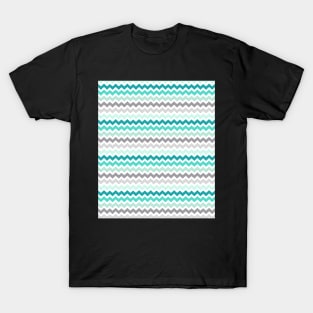 Teal Blue Grey Chevron Pattern T-Shirt